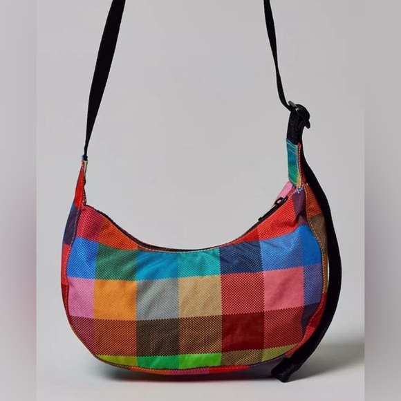 BAGGU Handbags - BAGGU Madras Medium Crescent Tote Purse Bag NEW NWT LAST ONE